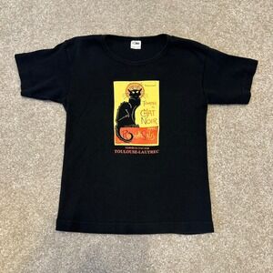 Le Chat Noir Tournee du Chat Noir Vintage Art T-Shirt Black Cotton Womens